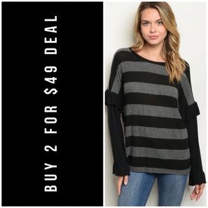 ❄️BLACK GRAY BOLD STRIPED TOP